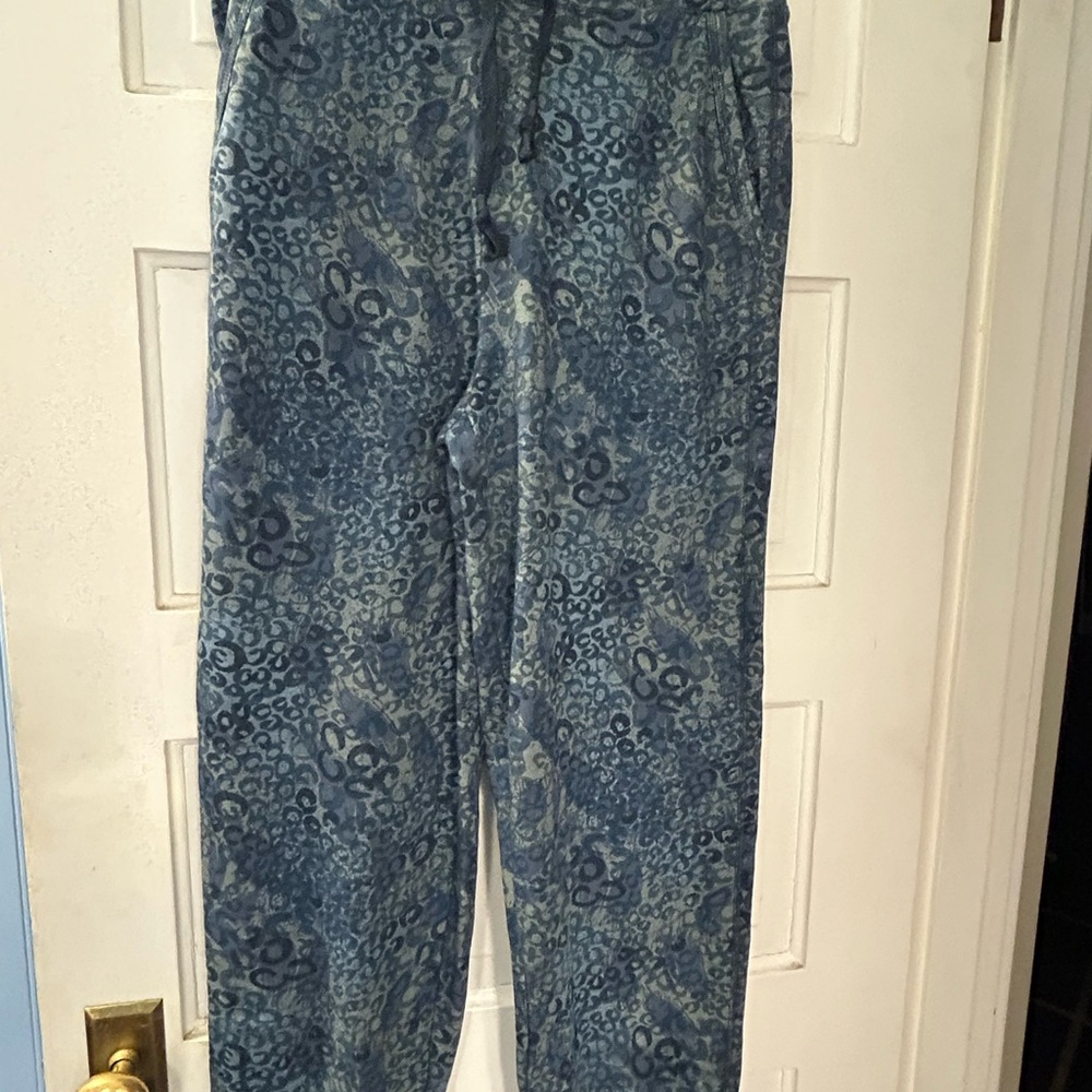 Anthropologie Teal Patterned Fleece Pants